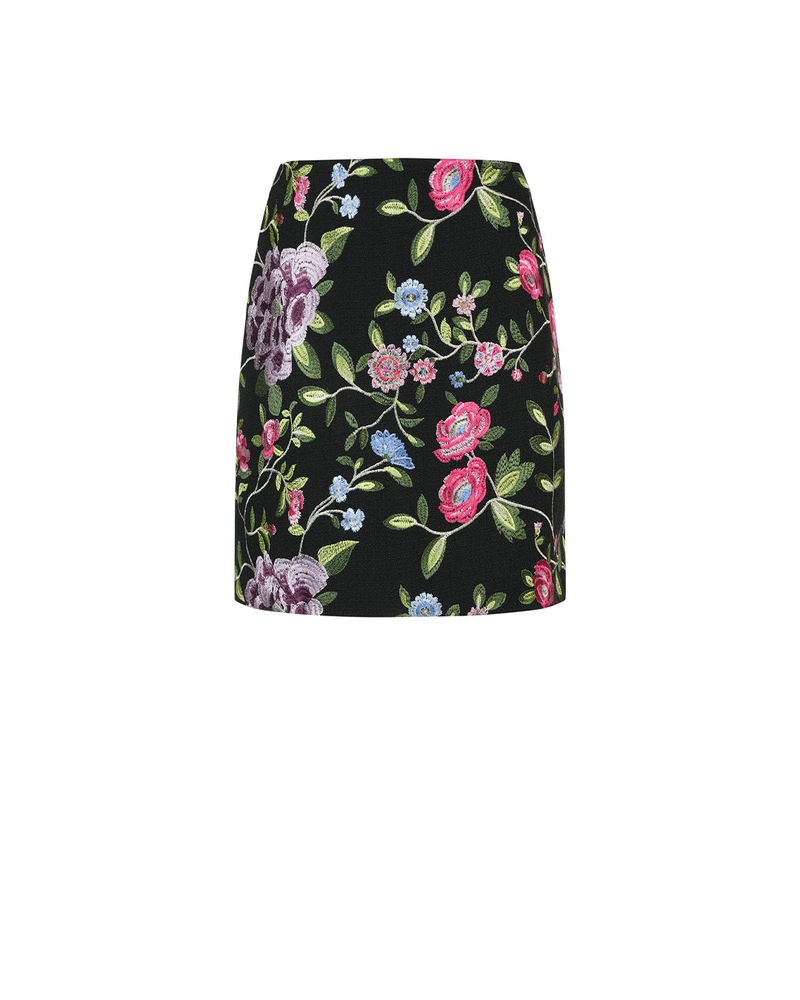 Black skirt with colorful floral embroidery | NEW