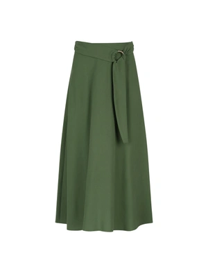 Long khaki viscose skirt with fabric belt | All products