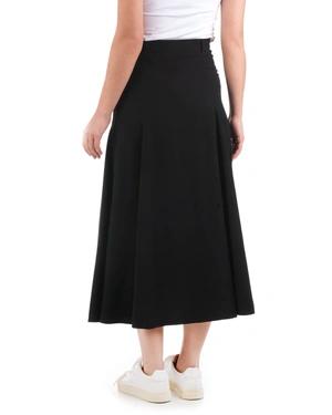 Long black viscose skirt with A-line silhouette and waist tie | SUMMER COLLECTION - 4