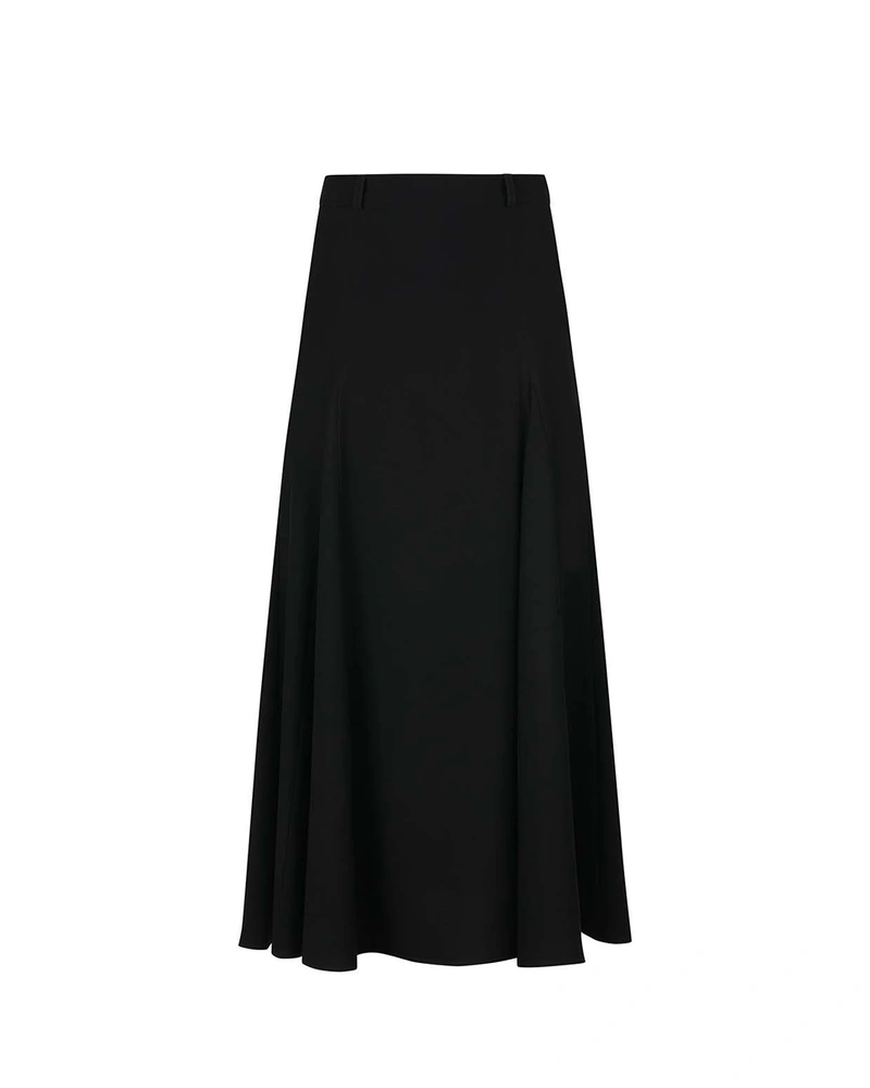 Fusta neagra lunga din vascoza , cu silueta in A si cordon in talie | COLECTIE DE VARĂ