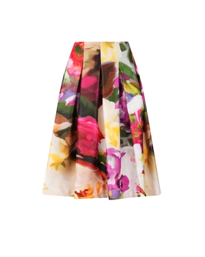 Skirt with pleats, knee-length, and vibrant floral print | All products