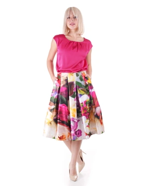 Skirt with pleats, knee-length, and vibrant floral print | All products - 4
