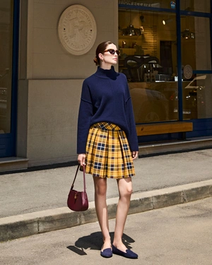 Checked pleated skirt in mustard color | Skirts - 3