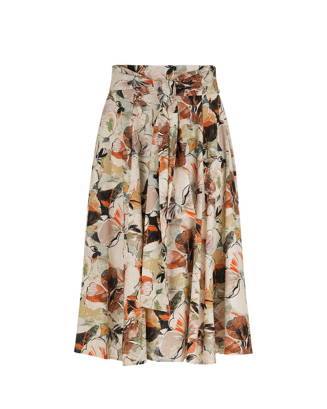 Long beige skirt with floral print and a flared silhouette | NEW