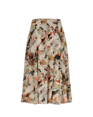 Fusta lunga bej cu imprimeu floral, cu o croiala bogata | Fuste | Dikastore.ro - 1 Fusta lunga bej cu imprimeu floral, cu o croiala bogata | Fuste - 1