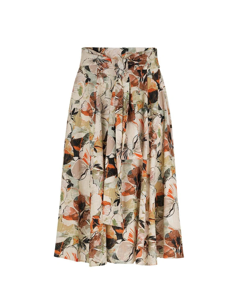 Long beige skirt with floral print and a flared silhouette | Skirts | Dika.ge Long beige skirt with floral print and a flared silhouette | Skirts