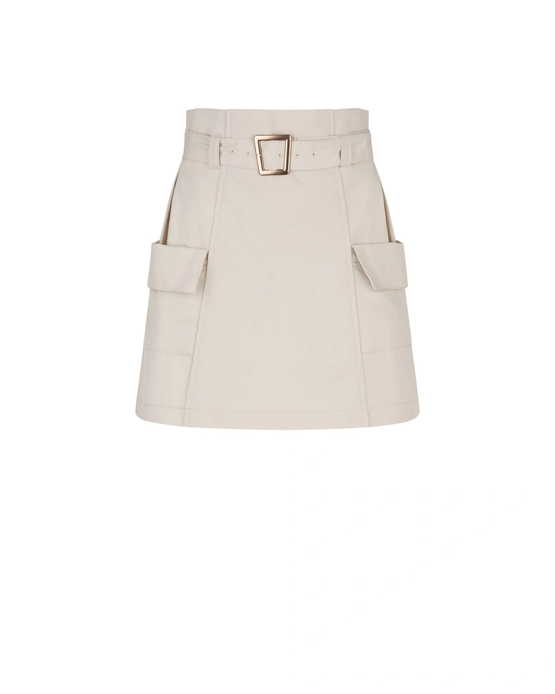 Fustă mini din bumbac, bej deschis, cu buzunare | Pure cotton and linen collection