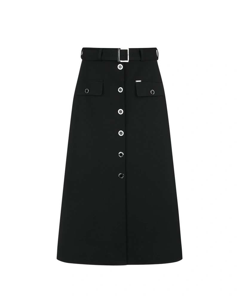 Black A-line skirt with below-the-knee length | NEW