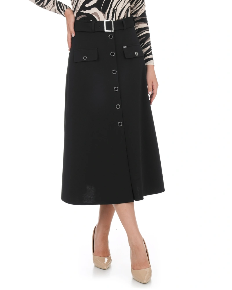 Black A-line skirt with below-the-knee length | Skirts and Shorts