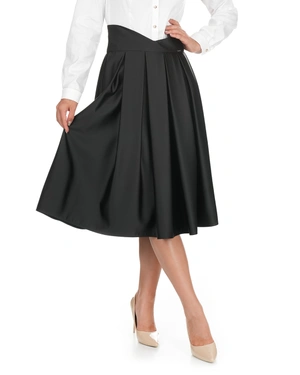 Black retro satin skirt below the knee | Skirts - 3