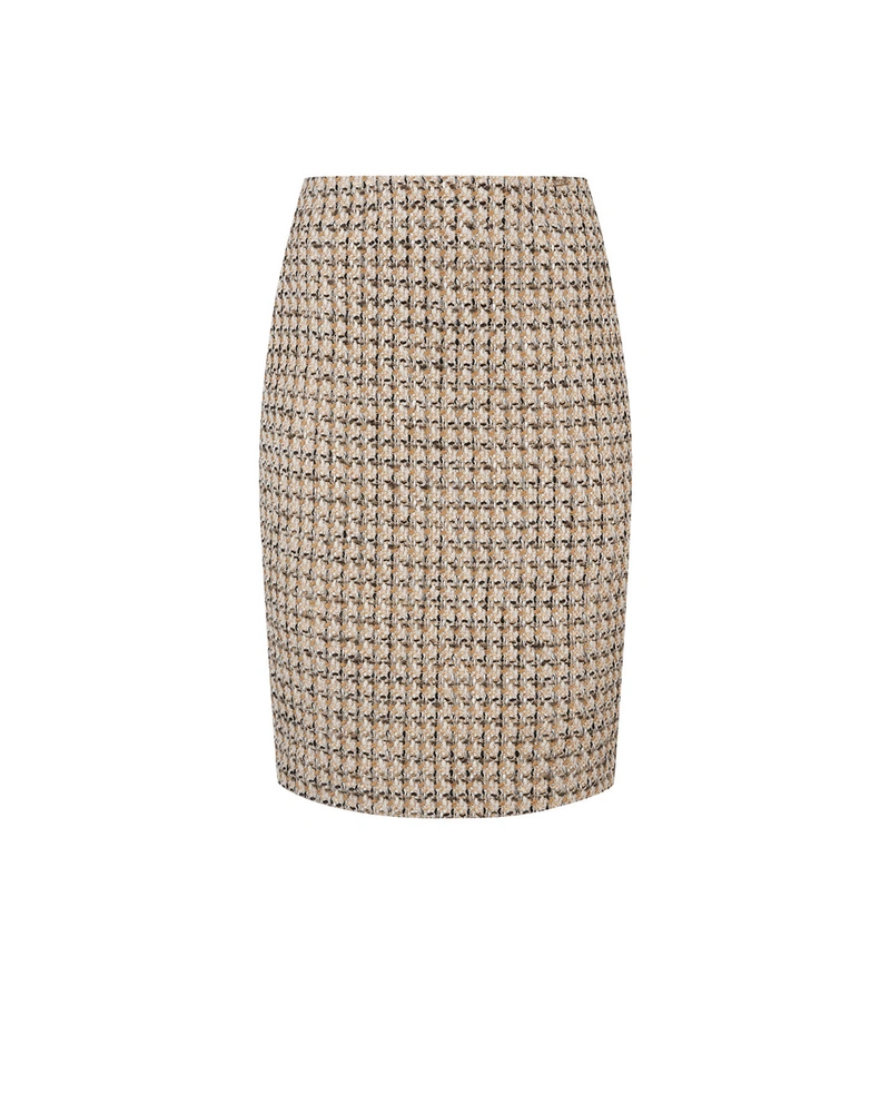 Elegant beige houndstooth pencil skirt with lurex thread | Business