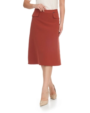 Skirt in matte brick, with an A-line silhouette and decorative pockets | Skirts | Dika.ge - 3 Skirt in matte brick, with an A-line silhouette and decorative pockets | Skirts - 3