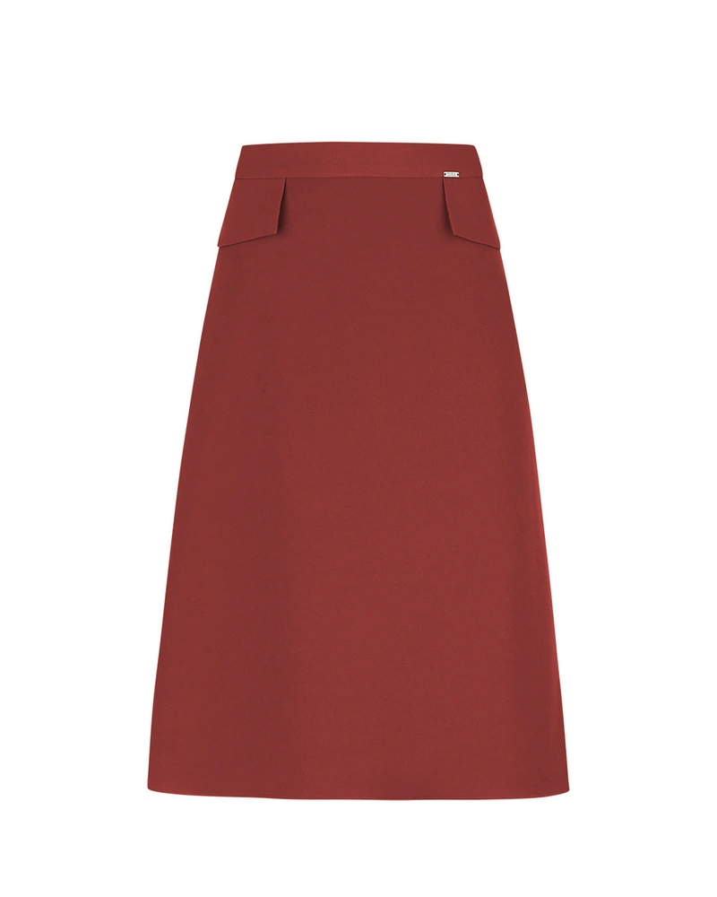 Skirt in matte brick, with an A-line silhouette and decorative pockets | NEW