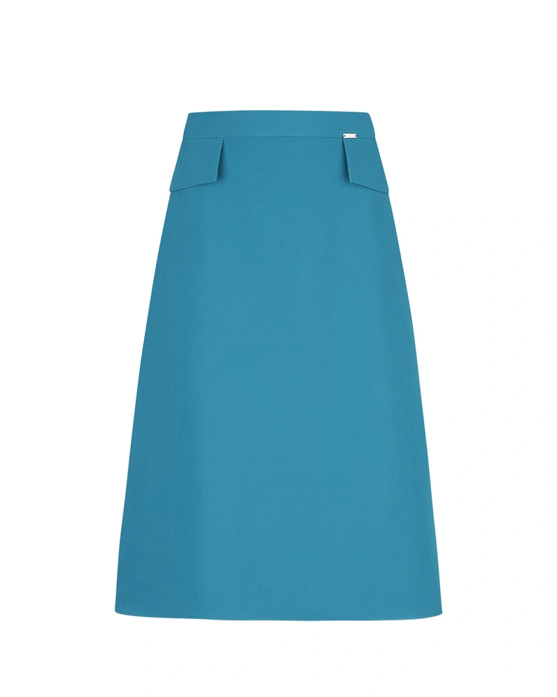 Skirt in crystal turquoise, with an A-line silhouette and decorative pockets | Iconic colors
