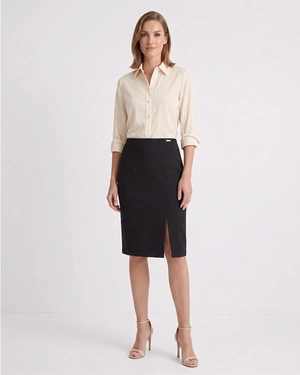 Dark blue pencil skirt with side slit | Suits - 1