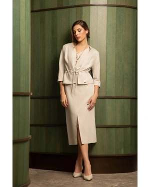 Long straight skirt from cotton and linen with a slit in natural color | Skirts - 1