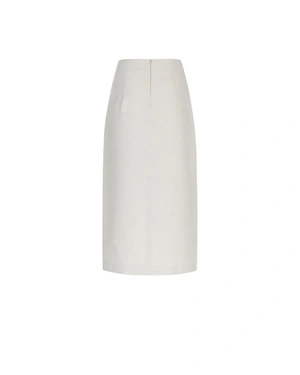 Long straight skirt from cotton and linen with a slit in natural color | Skirts - 2