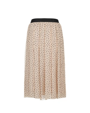 Пролетна миди пола в пудрено бежово на фини черни точки | Casual - 4