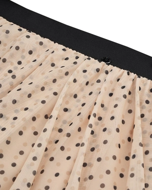 Пролетна миди пола в пудрено бежово на фини черни точки | Casual - 5