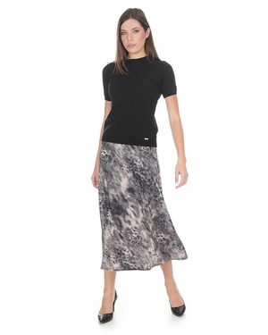 Calf-length skirt with abstract paisley print in grey tones | Earth tones - 1