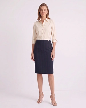 Elegantna teget plava poslovna pensil suknja sa veoma finim prugama | Odela - 1