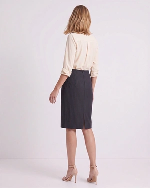 Elegantna teget plava poslovna pensil suknja sa veoma finim prugama | Odela - 2