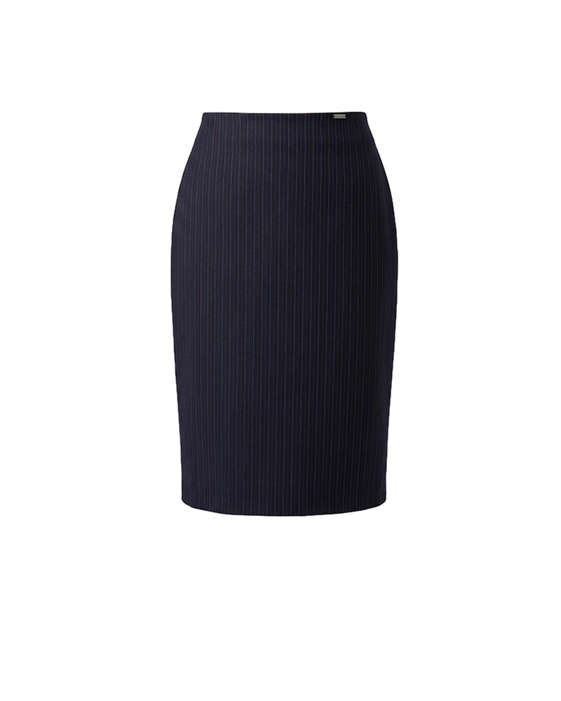 Elegant navy blue pencil business skirt with very fine stripes | Suits