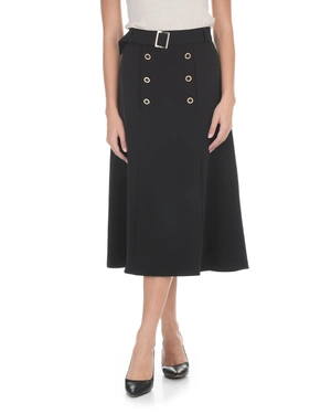 Черна миди пола с А-силует и двуредно закопчаване | Поли - 1