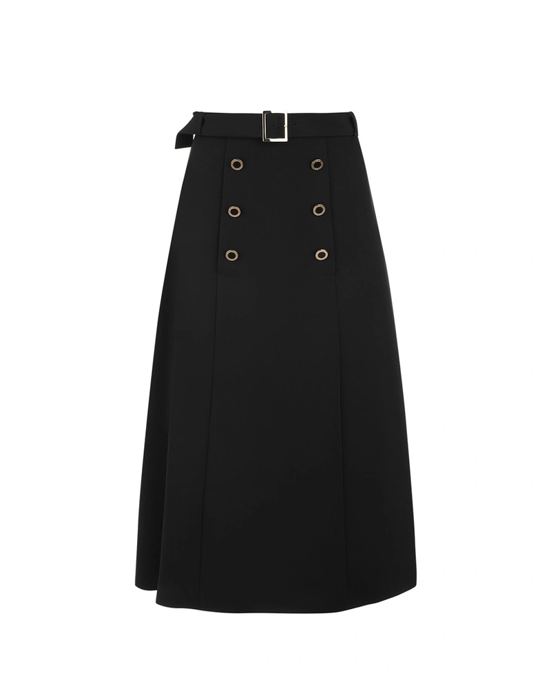 Black A-line midi skirt with double-breasted fastening | Skirts