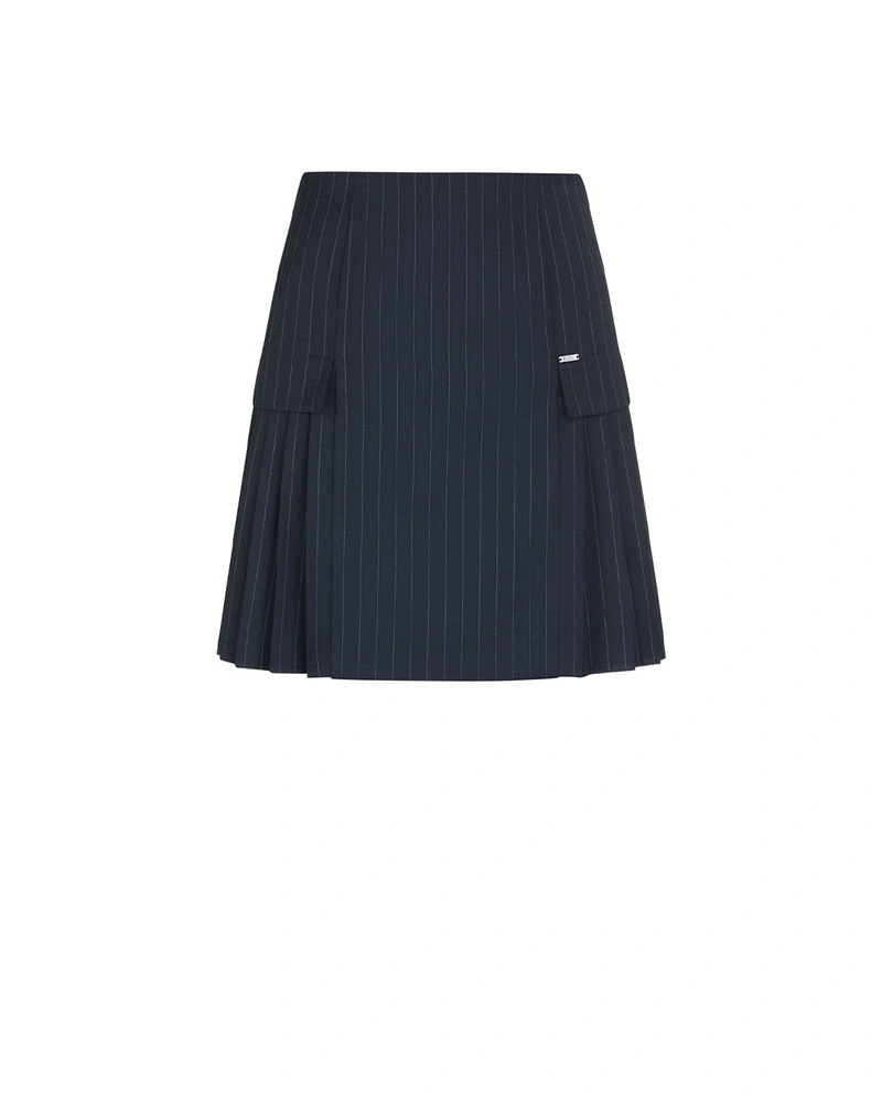 Navy blue double-layered pleated skirt | Skirts