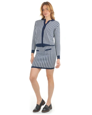 Blue and white houndstooth skirt in a wool blend | NEW - 3