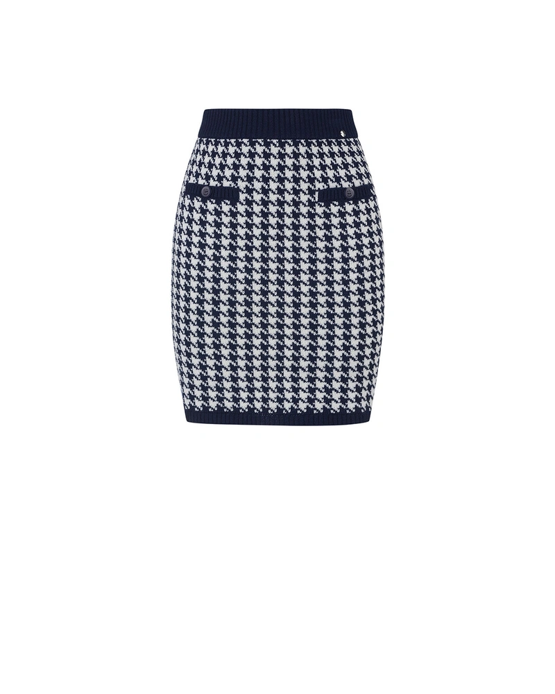 Blue and white houndstooth skirt in a wool blend | NEW