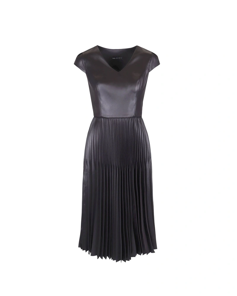 Rochie din piele ecologică cu partea inferioară plisată | Rochii