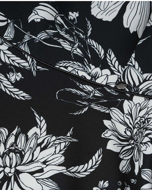 Summer black dress with white flowers, sleeveless, with a defined waist | Dresses - 2