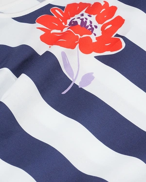 Rochie de vară fără mâneci din bumbac în dungi, cu detaliu floral | Rochii - 2