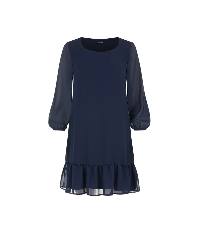 Tamnoplava šifon haljina sa karnerom na rubu | Haljine | Dika.rs Tamnoplava šifon haljina sa karnerom na rubu | Haljine