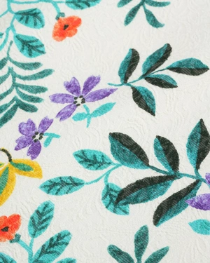 White cotton dress with contrasting floral print, embroidery-like | Dresses | Dikastore.ro - 2 White cotton dress with contrasting floral print, embroidery-like | Dresses - 2