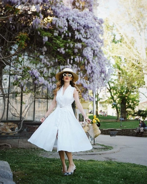 White linen and viscose summer shirt dress | Dresses - 2