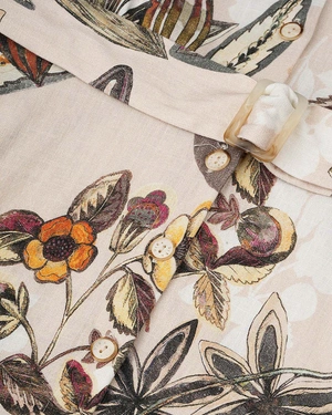 Long beige shirt dress with short sleeves and a floral pattern | Dresses | Dikastore.ro - 2 Long beige shirt dress with short sleeves and a floral pattern | Dresses - 2