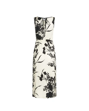 Дълга рокля без ръкави, в светлобежово с контрастен черен флорален принт | Рокли - 1