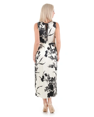 Дълга рокля без ръкави, в светлобежово с контрастен черен флорален принт | Рокли - 4