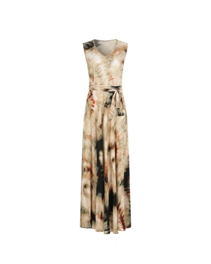 Long viscose dress in a beige-black batik print | All products | Dika.bg Long viscose dress in a beige-black batik print | All products