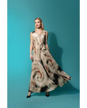 Long viscose dress in a beige-black batik print | All products | Dika.bg - 3 Long viscose dress in a beige-black batik print | All products - 3