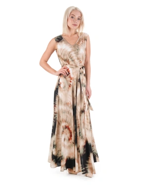 Long viscose dress in a beige-black batik print | All products | Dika.bg - 5 Long viscose dress in a beige-black batik print | All products - 5