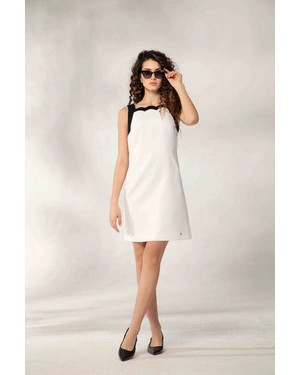 White dress with contrasting black straps and above-the-knee length | SUMMER COLLECTION - 3
