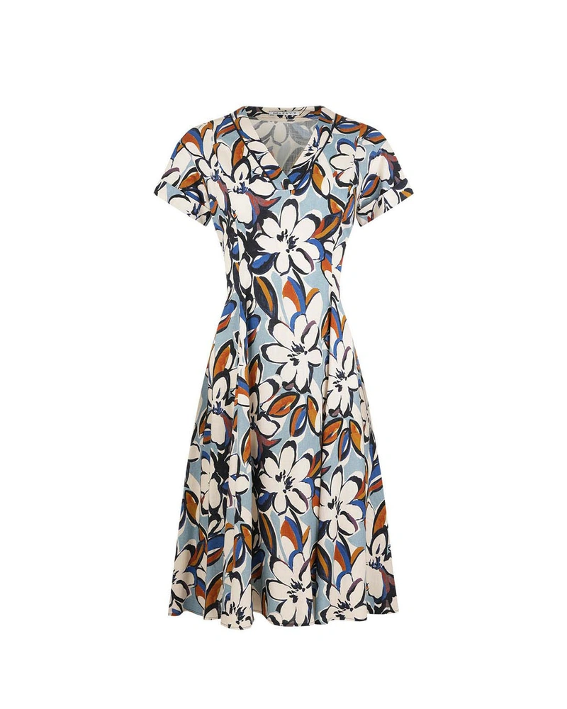 Rochie lungă florală cu mâneci scurte și curea textilă | COLECTIE DE VARĂ