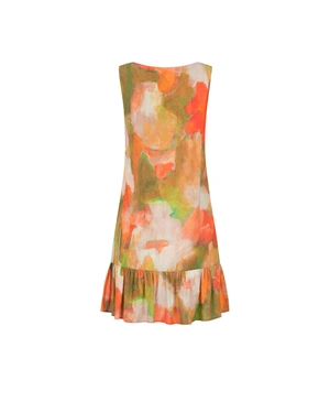 Rochie de vara fara maneci cu volane in partea de jos si imprimeu stralucitor, abstract | Rochii - 1