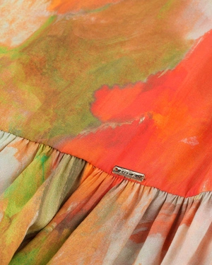 Rochie de vara fara maneci cu volane in partea de jos si imprimeu stralucitor, abstract | Rochii - 2