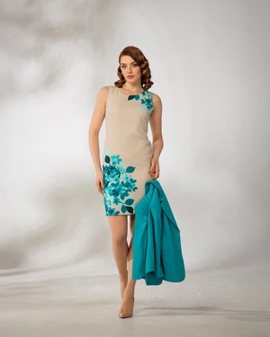 Rochie office bej cu imprimeu elegant poziționat | Rochii - 3