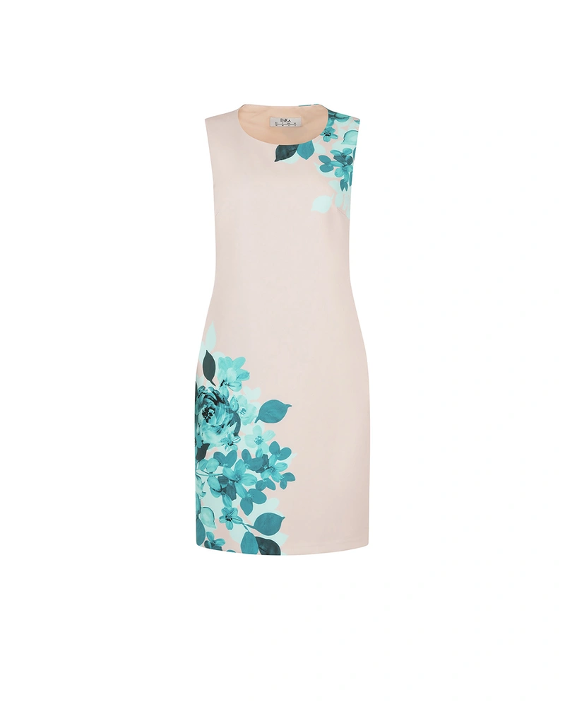 Бежова бизнес рокля с позиционирана щампа | Рокли